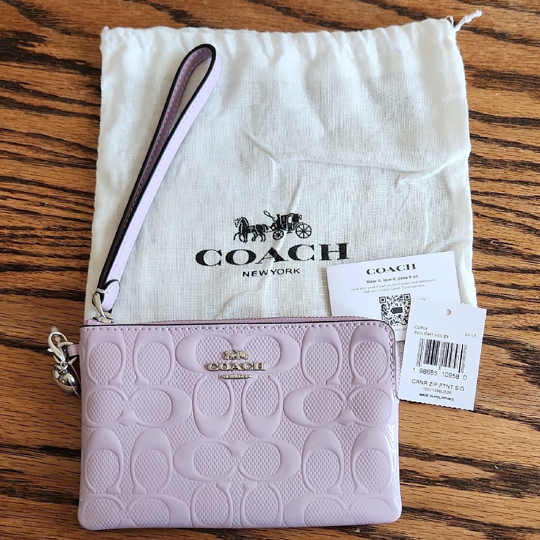 Coach Lilac Embossed Signature Leather Wristlet- With Charm*** Full Inclusion